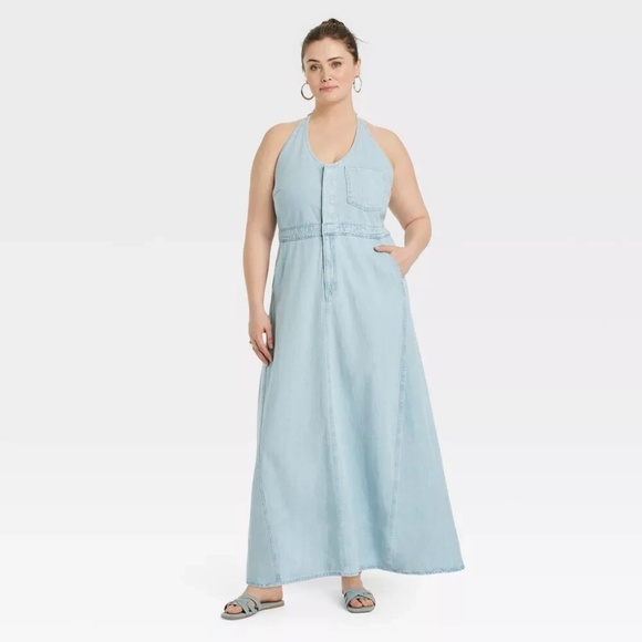 Universal Thread Women's Halter Neck Denim Maxi Dress, 14 - Picture 1 of 12